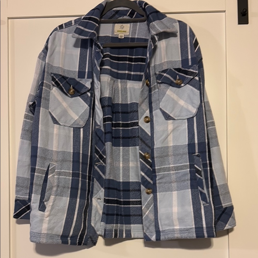 OFFLINE by Aerie Blue Plaid Button-Up Shaket